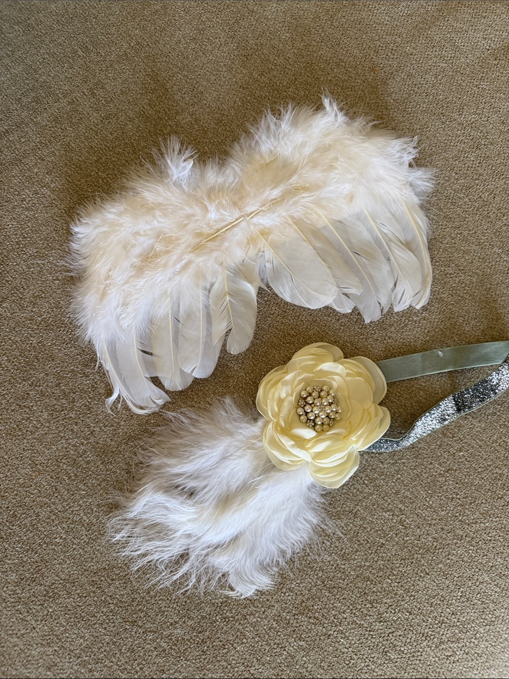 Newborn Angel-Photography- Set-Ivory Feather Wings & Flower Headband-Photo Prop